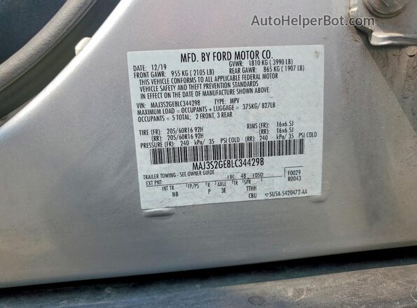 MAJ3S2GE8LC344298 2020 FORD ECOSPORT Silver Սալոնի 360 աստիճան տեսք
