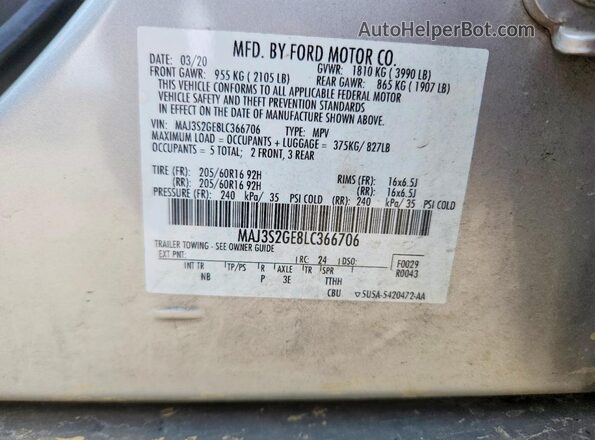 MAJ3S2GE8LC366706 2020 FORD ECOSPORT Silver Vista interior de 360 grados