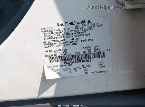 MAJ3S2GE8MC403075 2021 FORD ECOSPORT White Widok komory silnika