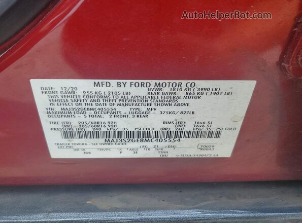 MAJ3S2GE8MC405554 2021 FORD ECOSPORT Красный Вид наклейки с VIN-кодом
