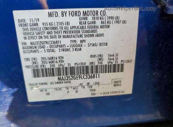 MAJ3S2GE9LC336811 2020 FORD ECOSPORT Blue VIN კოდის სტიკერის ხედი