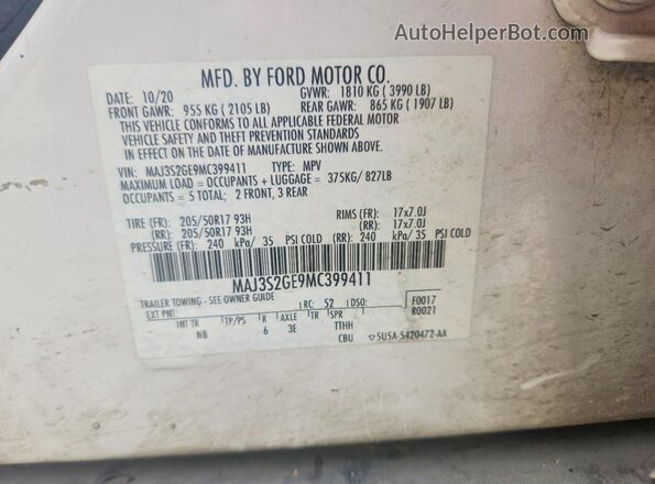 MAJ3S2GE9MC399411 2021 FORD ECOSPORT White VIN կոդի պիտակի տեսք