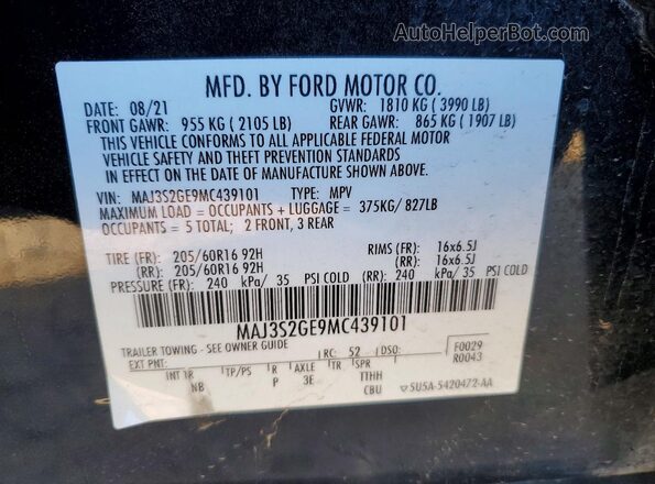 MAJ3S2GE9MC439101 2021 FORD ECOSPORT Black VIN sticker view