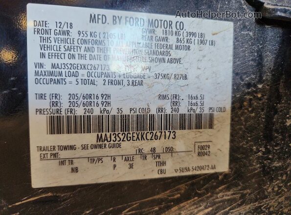 MAJ3S2GEXKC267173 2019 FORD ECOSPORT Black VIN կոդի պիտակի տեսք