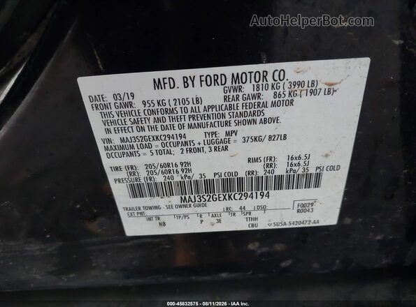 MAJ3S2GEXKC294194 2019 FORD ECOSPORT Black Вид підкапотного простору
