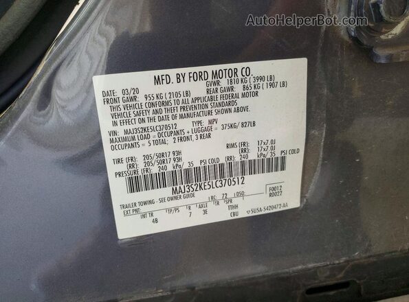 MAJ3S2KE5LC370512 2020 FORD ECOSPORT Gray VIN կոդի պիտակի տեսք