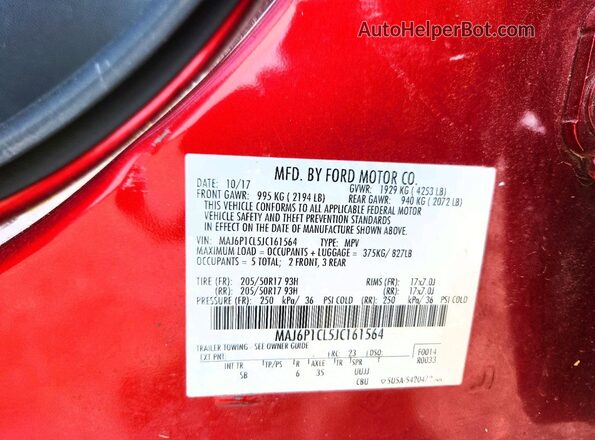 MAJ6P1CL5JC161564 2018 FORD ECOSPORT Red Շարժիչի բաժամունքի տեսք