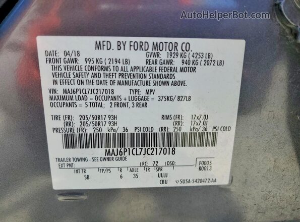 MAJ6P1CL7JC217018 2018 FORD ECOSPORT Серый Панорамный вид салона 360°