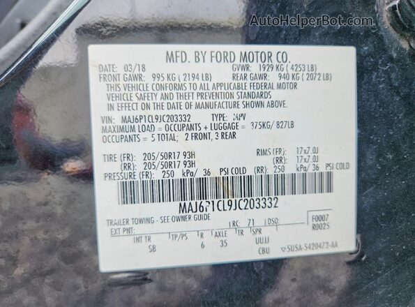 MAJ6P1CL9JC203332 2018 FORD ECOSPORT Black 360 interior view