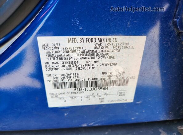 MAJ6P1CLXJC159504 2018 FORD ECOSPORT Синий Вид наклейки с VIN-кодом