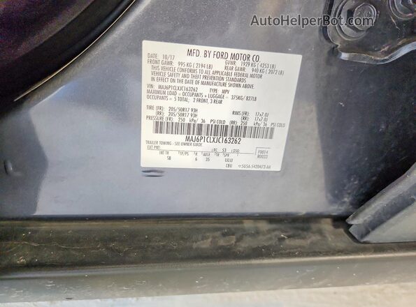 MAJ6P1CLXJC163262 2018 FORD ECOSPORT Gray Widok naklejki z numerem VIN