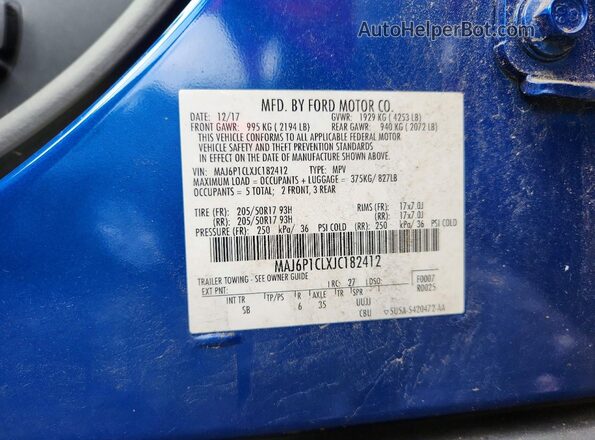 MAJ6P1CLXJC182412 2018 FORD ECOSPORT Blue Vista de la etiqueta del VIN