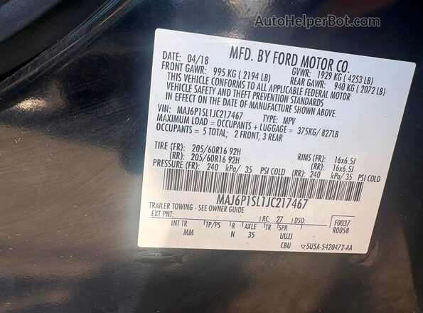 MAJ6P1SL1JC217467 2018 FORD ECOSPORT Black Vista de los asientos traseros