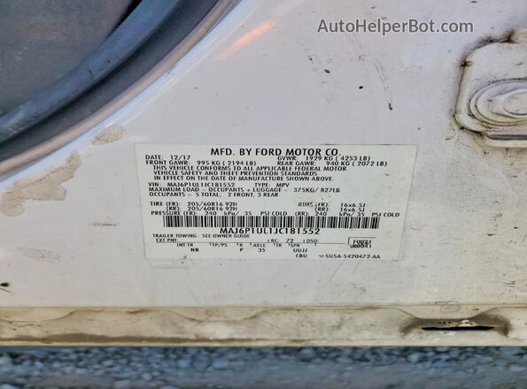 MAJ6P1UL1JC181552 2018 FORD ECOSPORT White Շարժիչի բաժամունքի տեսք