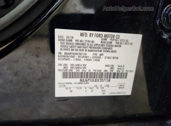 MAJ6P1UL8JC207158 2018 FORD ECOSPORT Black Vista de la etiqueta del VIN