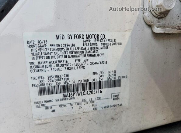 MAJ6P1WLXJC205716 2021 FORD ECOSPORT White VIN sticker view