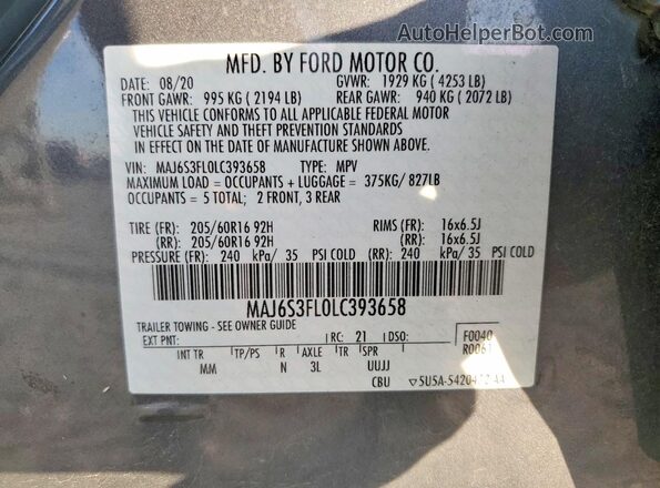 MAJ6S3FL0LC393658 2020 FORD ECOSPORT Gray Vista del compartimento del motor