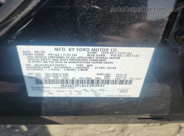 MAJ6S3FL6LC393941 2020 FORD ECOSPORT Black VIN կոդի պիտակի տեսք