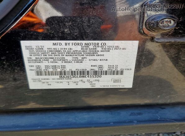 MAJ6S3GL0MC455320 2021 FORD ECOSPORT Black Widok komory silnika