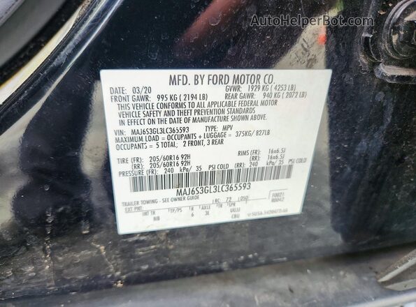 MAJ6S3GL3LC365593 2020 FORD ECOSPORT Черный Вид наклейки с VIN-кодом