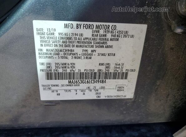 MAJ6S3GL6LC349484 2020 FORD ECOSPORT Серый Вид наклейки с VIN-кодом
