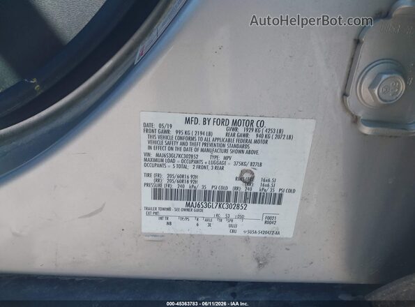 MAJ6S3GL7KC302852 2019 FORD ECOSPORT Silver Vista del compartimento del motor