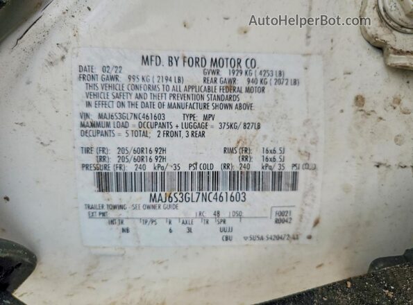 MAJ6S3GL7NC461603 2022 FORD ECOSPORT White Vista interior de 360 grados