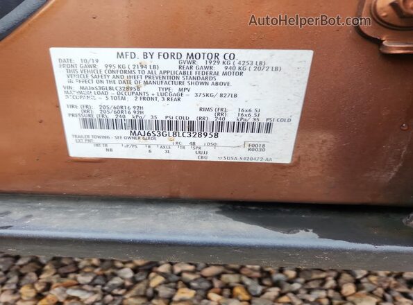 MAJ6S3GL8LC328958 2020 FORD ECOSPORT Brown VIN კოდის სტიკერის ხედი