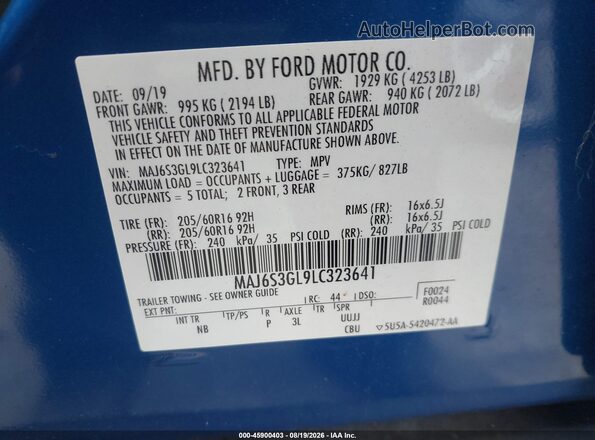 MAJ6S3GL9LC323641 2020 FORD ECOSPORT Blue Շարժիչի բաժամունքի տեսք