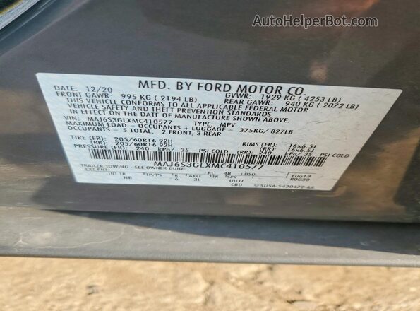 MAJ6S3GLXMC410577 2021 FORD ECOSPORT Gray VIN կոդի պիտակի տեսք