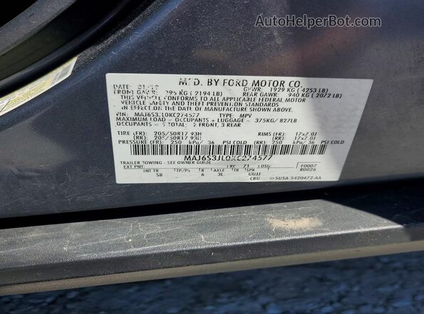 MAJ6S3JL0KC274577 2019 FORD ECOSPORT Серый Вид наклейки с VIN-кодом