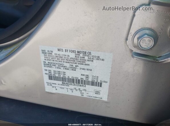 MAJ6S3JL3LC356451 2020 FORD ECOSPORT Silver Вид підкапотного простору