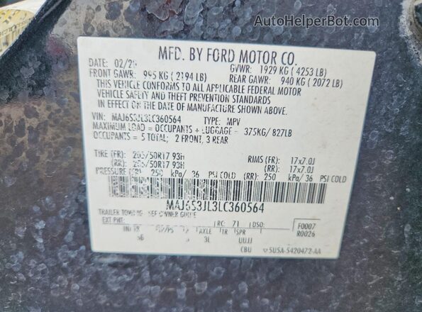 MAJ6S3JL3LC360564 2020 FORD ECOSPORT Black Շարժիչի բաժամունքի տեսք