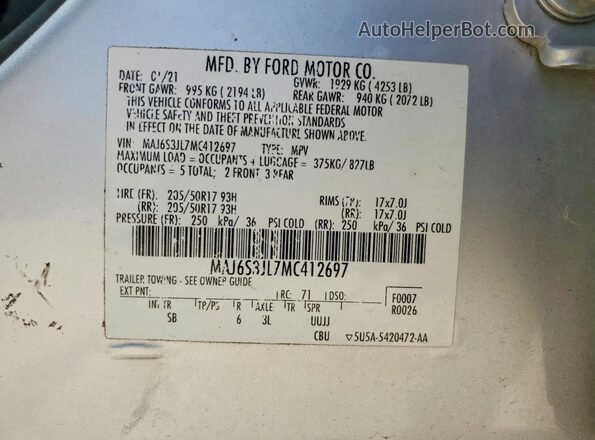 MAJ6S3JL7MC412697 2021 FORD ECOSPORT Silver Շարժիչի բաժամունքի տեսք