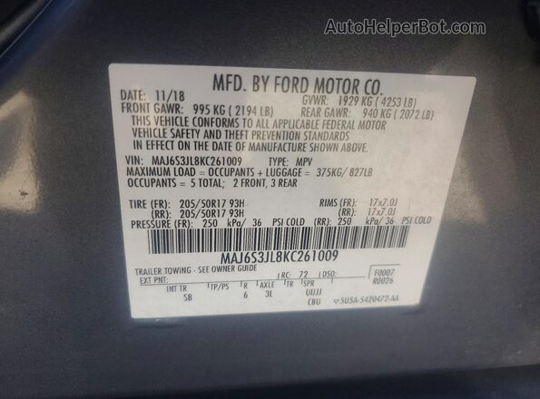 MAJ6S3JL8KC261009 2019 FORD ECOSPORT Gray Вид підкапотного простору