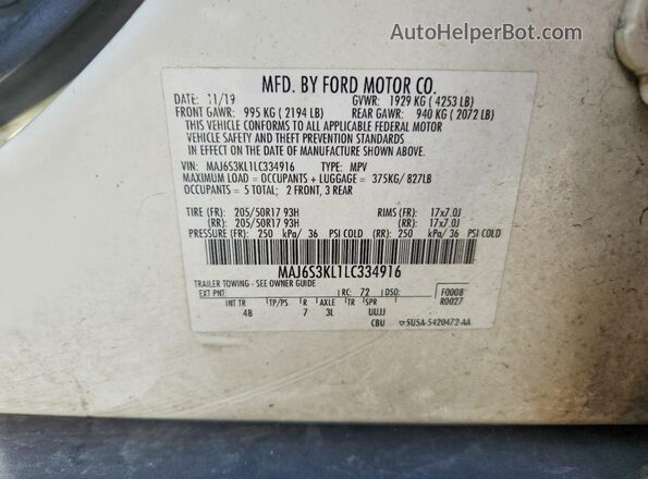 MAJ6S3KL1LC334916 2020 FORD ECOSPORT White Widok komory silnika