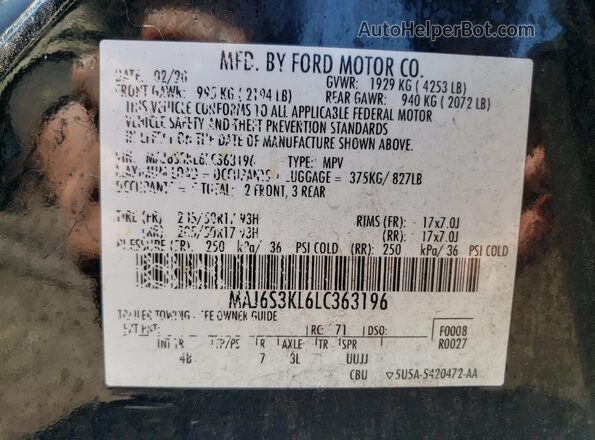 MAJ6S3KL6LC363196 2020 FORD ECOSPORT Черный Вид подкапотного пространства