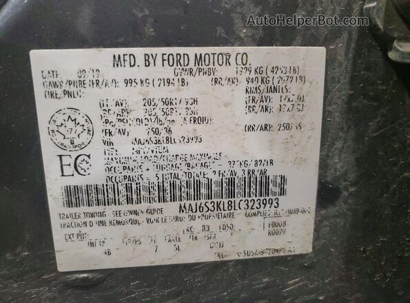 MAJ6S3KL8LC323993 2020 FORD ECOSPORT Gray Vista de la etiqueta del VIN