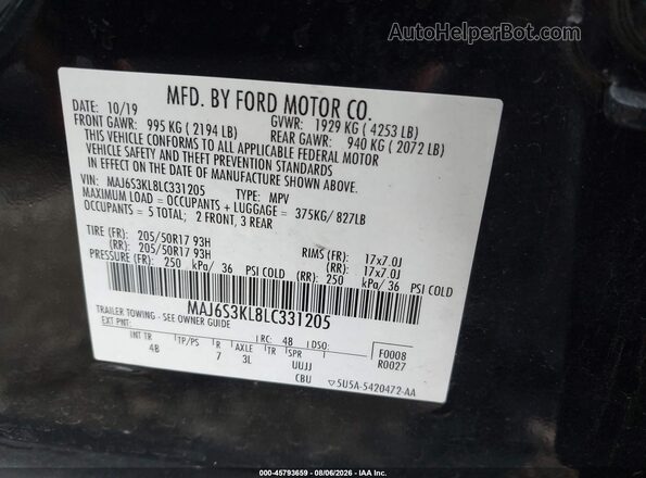 MAJ6S3KL8LC331205 2020 FORD ECOSPORT Black Շարժիչի բաժամունքի տեսք