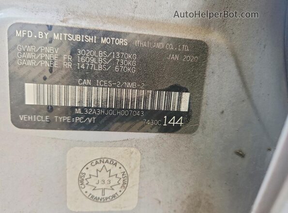 ML32A3HJ0LH007043 2020 MITSUBISHI MIRAGE Silver VIN კოდის სტიკერის ხედი