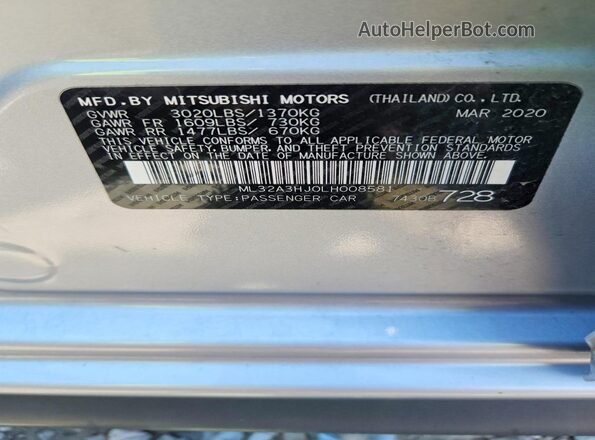 ML32A3HJ0LH008581 2020 MITSUBISHI MIRAGE Silver ძრავის განყოფილების ხედი