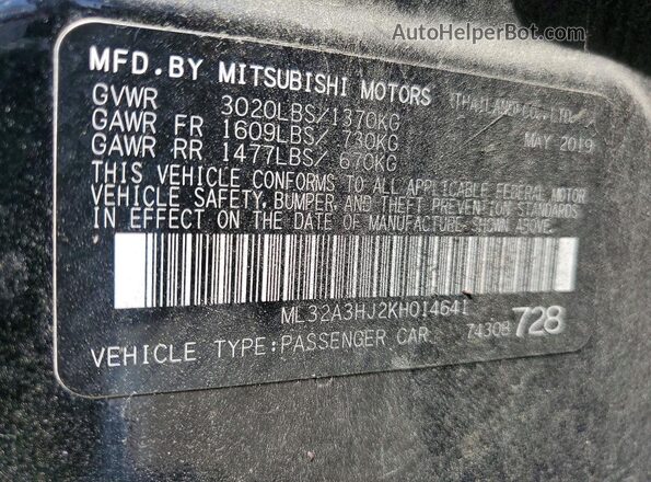 ML32A3HJ2KH014641 2019 MITSUBISHI MIRAGE Black Вид підкапотного простору