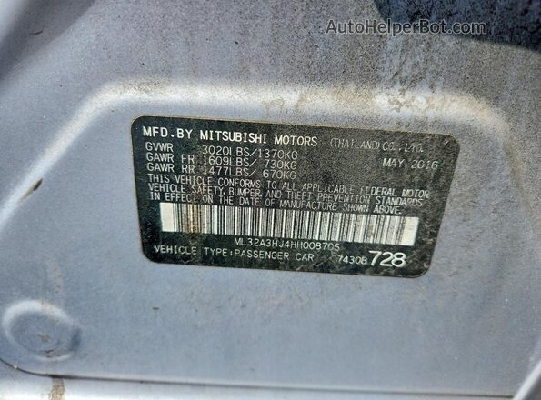 ML32A3HJ4HH008705 2017 MITSUBISHI MIRAGE Silver 