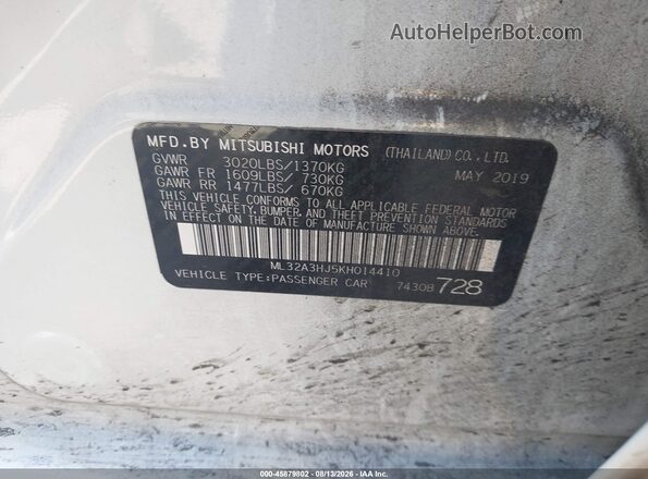 ML32A3HJ5KH014410 2019 MITSUBISHI MIRAGE White ძრავის განყოფილების ხედი