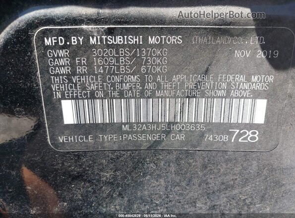 ML32A3HJ5LH003635 2020 MITSUBISHI MIRAGE Black Engine compartment view