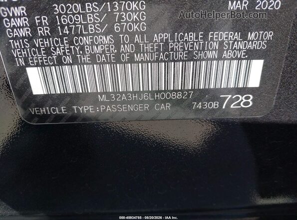 ML32A3HJ6LH008827 2020 MITSUBISHI MIRAGE Black ძრავის განყოფილების ხედი