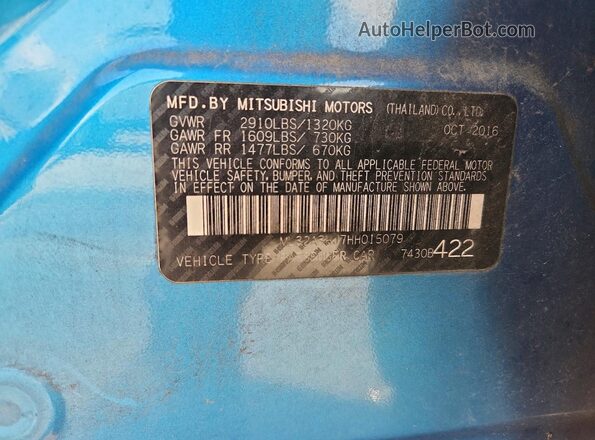 ML32A3HJ7HH015079 2017 MITSUBISHI MIRAGE Blue Вид підкапотного простору