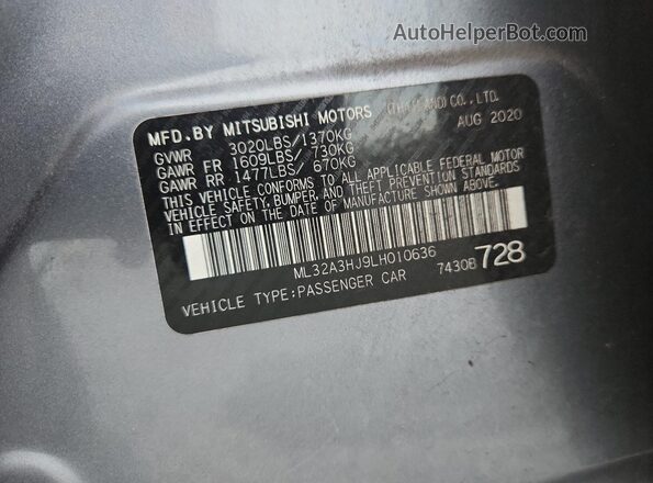 ML32A3HJ9LH010636 2020 MITSUBISHI MIRAGE Gray Շարժիչի բաժամունքի տեսք