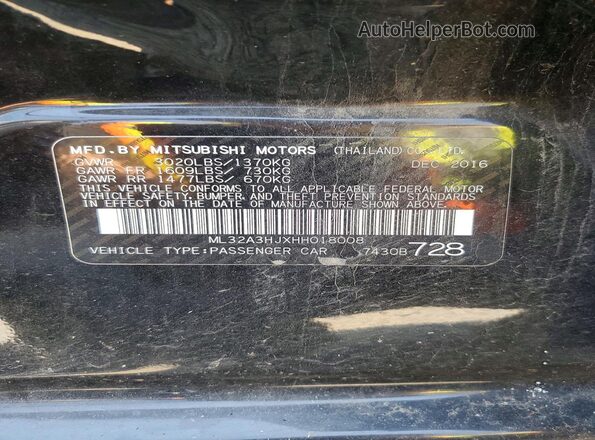 ML32A3HJXHH018008 2017 MITSUBISHI MIRAGE Черный Вид наклейки с VIN-кодом