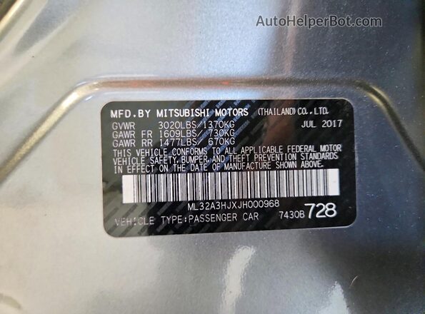 ML32A3HJXJH000968 2018 MITSUBISHI MIRAGE Gray Вид підкапотного простору